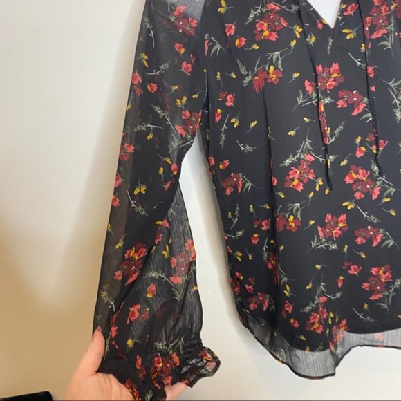 Denver Hayes Floral Chiffon puffy sleeve Blouse Size Extra Small - Picture 3 of 9
